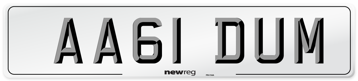 AA61 DUM Number Plate from New Reg